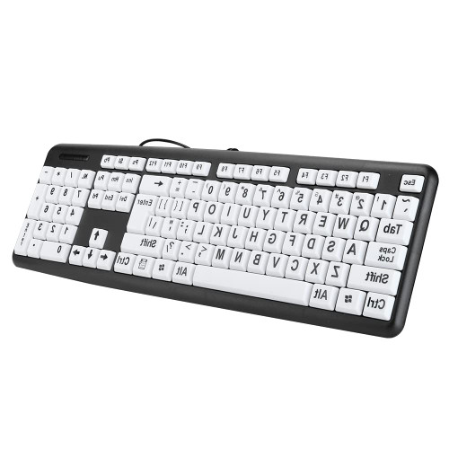104 Keys Large Key Keyboard Black Low Vision Keyboard USB Wired Computer Keyboard Old People Keyboard with White Large Print Keys for Elderly Seniors Visually Impaired(Black)