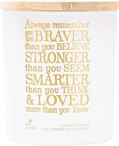 Inspirational Lavender Vanilla Soy Wax Candle - Candle Gift for Women (Always Remember You are Braver)