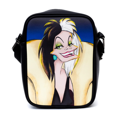 Disney Bag, Cross Body, Disney 101 Dalmatians Villain Cruella de Vil Pose and Quote, Black, Vegan Leather Disney Bag, Cross Body, Disney 101 Dalmatians Villain Cruella de Vil Pose and Quote, Black, Vegan Leather