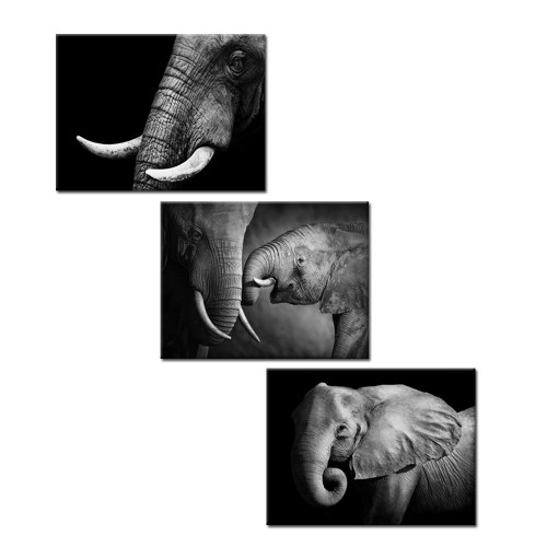 Kreative Arts - Black and White Elephant Canvas Wall Art Decor Animal Painting Prints Artwork for Living Room Office Decor Giclee Canvas Prints Ready to Hang 12x16inchx3pcs/set Kreative Arts - Black and White Elephant Canvas Wall Art Decor Animal Painting Prints Artwork for Living Room Office Decor Giclee Canvas Prints Ready to Hang 12x16inchx3pcs/set