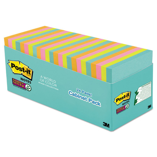 3M Post-it Notes 65424SSMIACP Super Sticky Pads Miami Colors 3 x 3 Miami 70/Pad, 24 Pds/PK