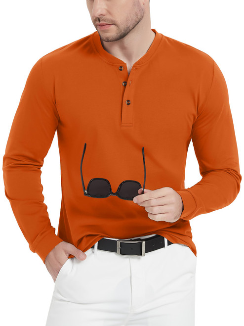 TACVASEN Henley T Shirts for Mens Casual Shirts Long Sleeve Men's Orange Henley Shirts Long Sleeve T Shirts for Men