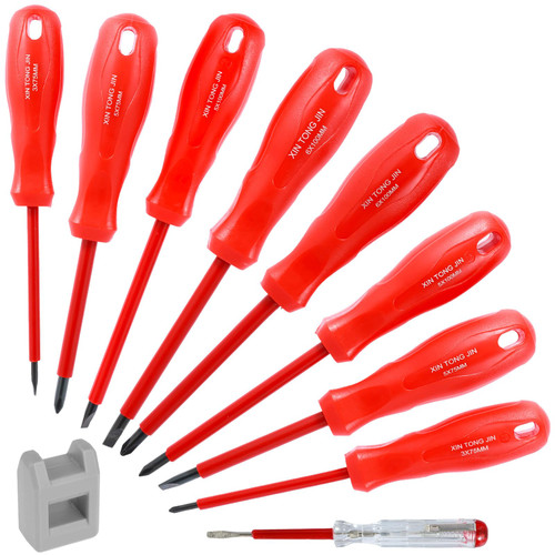 8Pcs Electrician Insulated Screwdriver Set, 1000V CRV Steel Professional Magnetic Tip Screw Driver Kit with Electric Pen and Magnetizer, Safe Screwdriver Hand Tool for Electrician - Insulated Tools