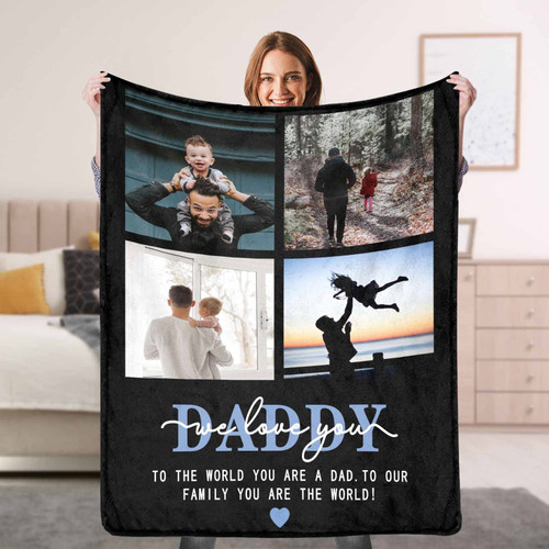 FunStudio Personalized Fathers Day Blanket We Love You Daddy Throws Blankets with Photo Custom from Daughter Son Personalized Gifts Blanket for Father Dad Birthday