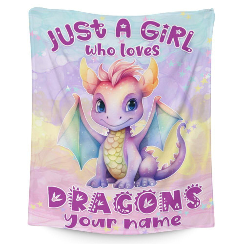 Custom Dragon Blanket Gifts with Name - 40x30 Inches Cute Throw Blanket for Kids, Girls - Pink Soft Fuzzy Blankets for Lap, Chair