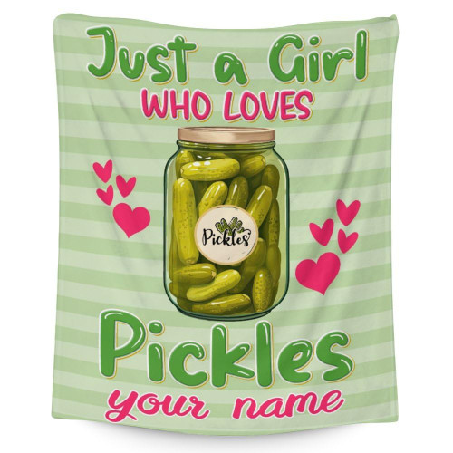 Custom Pickle Blanket Gifts with Name - 40x30 Inches Cute Throw Blanket for Kids, Girls - Green Soft Fuzzy Blankets for Lap, Chair
