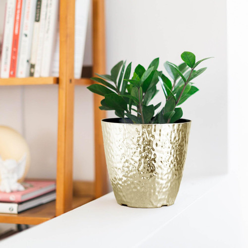 Efavormart 11" Gold Polypropylene Planter Pot Indoor, Flower Pot for Plants with Metallic Hammered Design