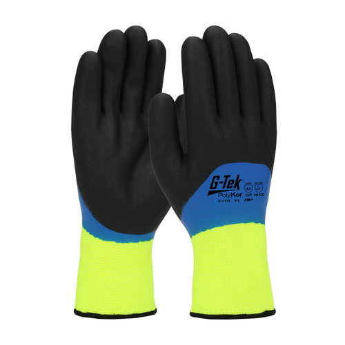 PIP G-Tek PolyKor Nitrile Work Gloves, Hi-Vis Seamless Knit PolyKor Blended, Acrylic Liner, Double-Dipped Nitrile Coated Foam Grip, Freezer Gloves, X-Large, 3 Pairs