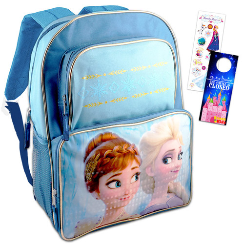 Disney Frozen Anna And Elsa Backpack For Girls ~ 2 Pc Bundle With 16" Frozen School Bag and Frozen Stickers | Frozen School Supplies For Kids Bag Set.