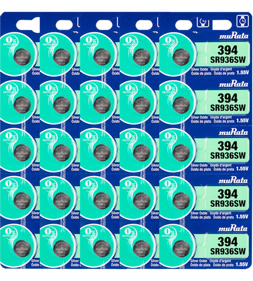 Murata 394 Battery SR936SW 1.55V Silver Oxide Watch Button Cell (25 Batteries)