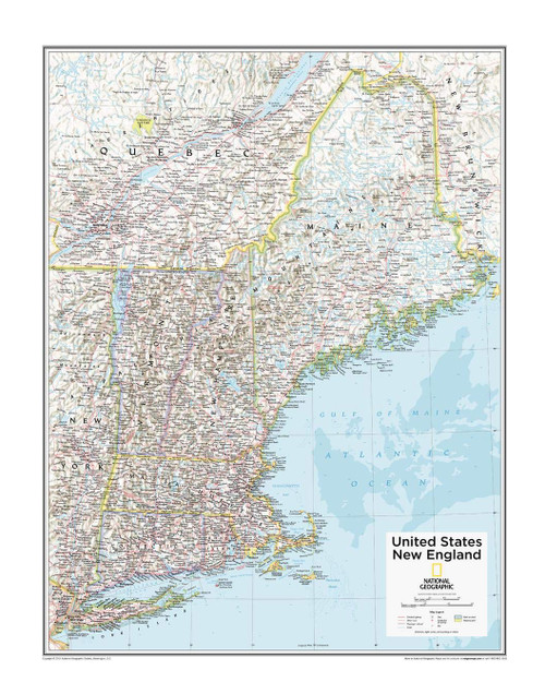 National Geographic: New England Wall Map - 22 x 28 inches - Paper Rolled