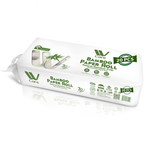 WBM Care Natural Bamboo Toilet Paper, Designed for Sensitive Skin, Food Grade Standard, 3 Ply Bath Tissue, Paper Towels, 208 Sheets/Each, 20 Rolls