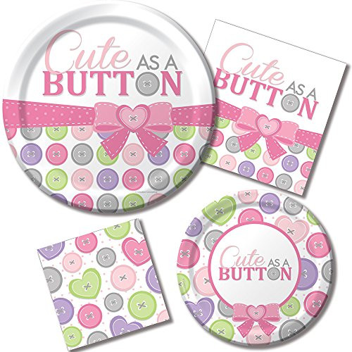 Creative Converting Cute As A Button Girl Sturdy Style Round Paper Plates (8 Count), 8.75"