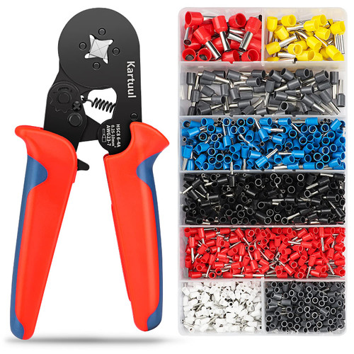 Kartuul Ferrule Crimping Tool Kit, AWG23-7 Self-adjustable Ratchet Wire Crimping Tool Kit Professional Crimper Pliers Set with 1200PCS Wire Ferrules Crimping Connectors Wire Terminals