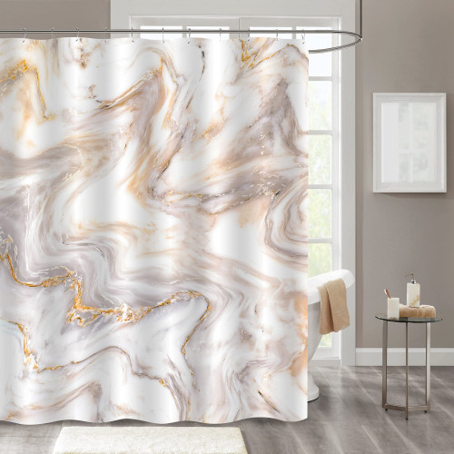 MitoVilla Rose Gold Marble Shower Curtain Set, Abstract Modern Shower Curtain for Bathroom Decor, Luxury Standard Shower Curtain for Bathtub, Waterproof Washable Fabric Shower Curtain, 72 x 72