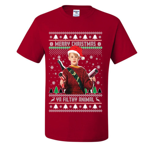 Merry Christmas Ya Filthy Animal Home Alone Ugly Christmas T-Shirts, Red, X-Large Merry Christmas Ya Filthy Animal Home Alone Ugly Christmas T-Shirts, Red, X-Large