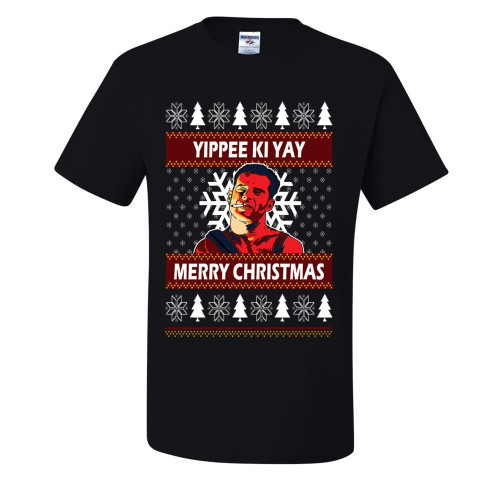 wild custom apparel Yippee Ki Yay Merry Christmas Collection 2 T-Shirts, Black, Medium