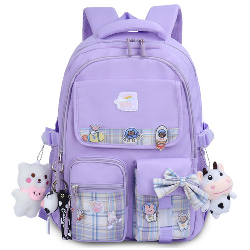 Mcaldume Cute Backpacks for Girls, Kawaii Backpack Aesthetic Backpack for Teen Girls, Purple Cute Bookbag for Kids Elementary School