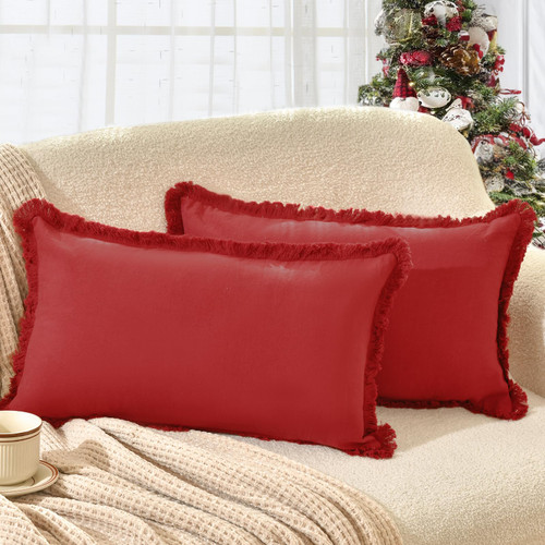 ZWJD Farmhouse Pillow Covers 12x20 Set of 2 Christmas Red Throw Pillow Covers with Fringe Chic Cotton Christmas Decorative Pillows Square Cushion Covers for Sofa Couch Bed Living Room Boho Decor ZWJD Farmhouse Pillow Covers 12x20 Set of 2 Christmas Red Throw Pillow Covers with Fringe Chic Cotton Christmas Decorative Pillows Square Cushion Covers for Sofa Couch Bed Living Room Boho Decor