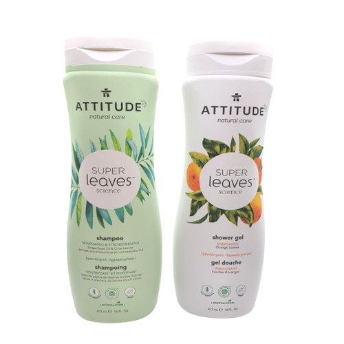ATTITUDE SUPER LEAVES Energizing Orange Leaves Body Wash Super Leaves Nourishing Strengthening Shampoo Conditioner Bundle,EWG Verified,Plant-Mineral-Based Ingredients, Vegan and Cruelty-free 16 FL Oz (Pack of 2)