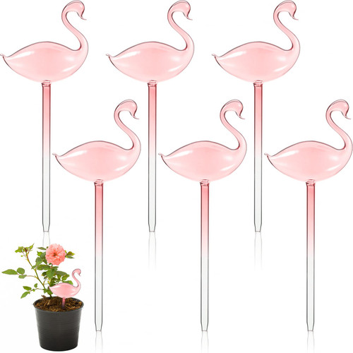 Rtteri 6 Pcs Plant Watering Bulbs Self Watering Globes Automatic Water Globes for Indoor Plants Glass Plant Waterer Drip Irrigation Watering Device for Outdoor Flower Pot Garden (Light Pink, Flamingo)