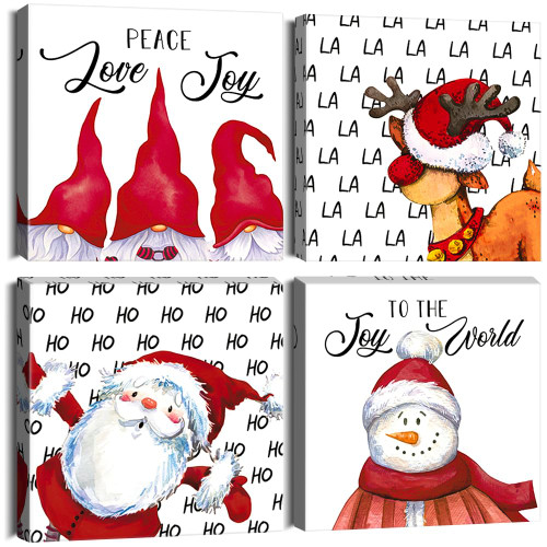 Ohok 4 Panels Christmas Prints Artwork Pictures Photo Paintings Print on Canvas Wall Art for Home Walls Decor Stretched and Framed Ready to Hang (Christmas D)
