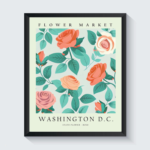 Washington D.C. Flower Market Art Print, Washington D.C. Poster Wall art Decor, Washington D.C. State Map Travel Poster, Home Office Wall Decoration, Bedroom, Living Room Decor (Washington D.C. A, 16x20 inches (Unframed))