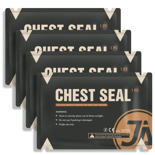 Occlusive Chest Seal Non-Vented, Emergency Medical Supplies, Wound Trauma Pads Suitable for Open, Sucking Chest Wounds, 4 Count