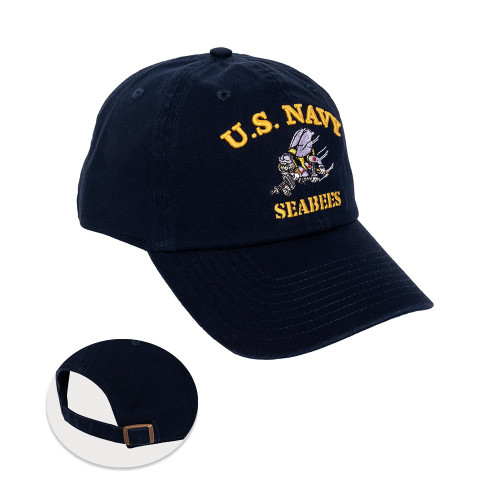 United States Navy US Seabees Baseball Hat Brimmed Embroirderd Hats Cap Adjustable Cloth Strap Adult (Style A)