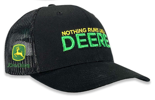 John Deere Nothing Runs Like A Deere Embroidered Mens Mesh Back Trucker Hat Baseball Cap, Black