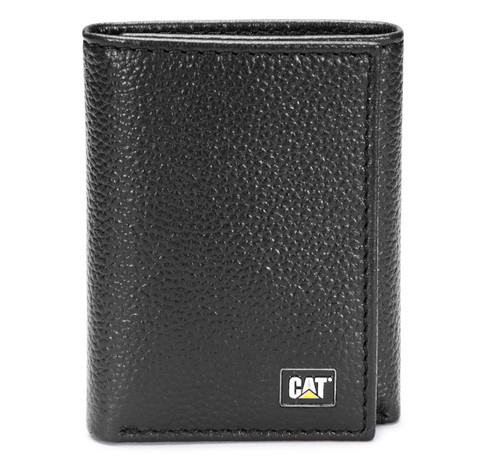 Caterpillar Men's Leather Trifold Wallet with Id Window, Black, One Size