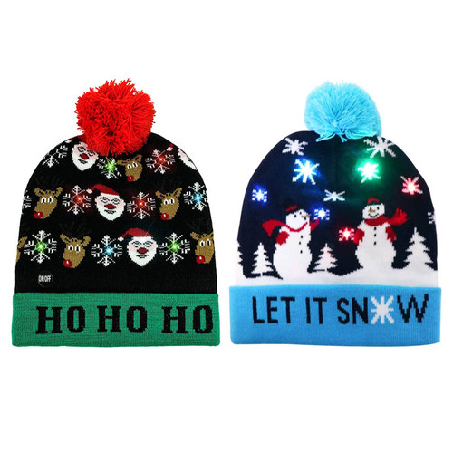 YUNPLE 2 Pieces LED Christmas Sweater Hat Light up Xmas Beanie Knitted Cap Unisex Winter Hat with 6 Lights