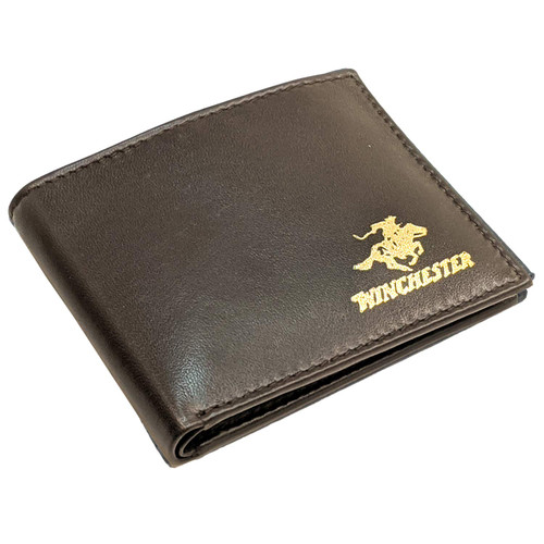 Winchester Bifold RFID Wallets for Men Genuine Leather Full Grain, Slim Wallet Card Holder Slot with ID Window Lightweight San Marcos, Brown