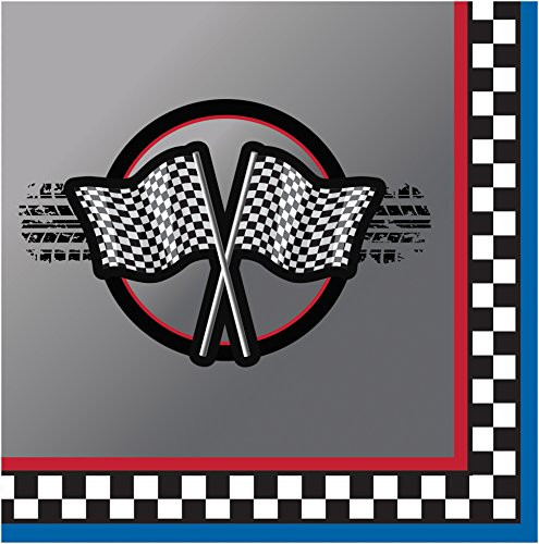 Creative Converting 16 Count 3 Ply Racing Lunch Napkins, Black/White