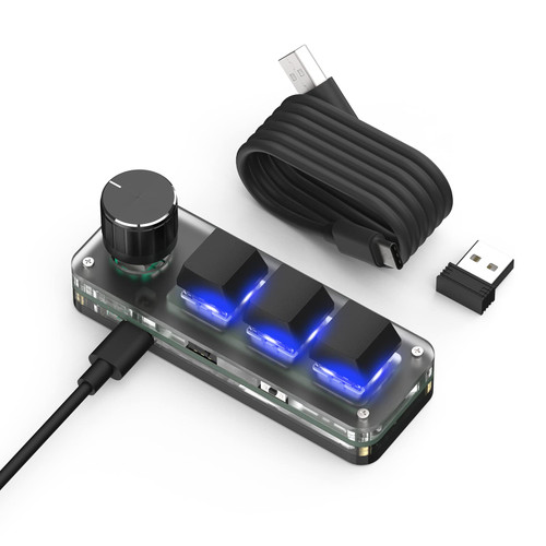 BRIMFORD USB Mini 3-Key Keypad, Programming Macro Pad with Knobs, RGB Keypad for OSU HID Standard Keyboard, Hot-Keys One-Handed Mechanical Gaming Keyboard (3Key 2.4G)