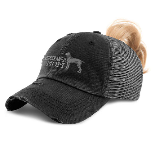 Speedy Pros Womens Ponytail Cap Weimaraner Mom Embroidery Cotton Distressed Trucker Hats Strap Closure Black Design Only
