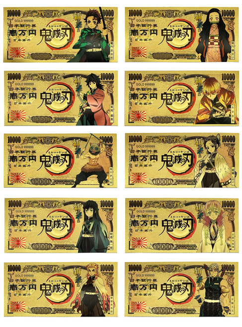 YJacuing Anime Demon Slayer: Kimetsu no Yaiba Gold Coated Banknote, Limited Edition Collectible Bill Bookmark (Collection)