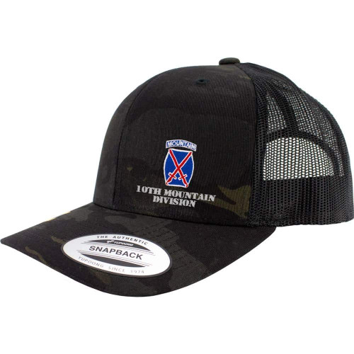 USAMM Army 10th Mountain Division Full Color Trucker Hat (Black Multicam)
