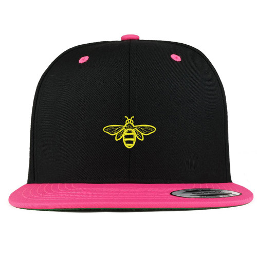 Trendy Apparel Shop Bee Embroidered Premium 2-Tone Flat Bill Snapback Cap - Black Pink