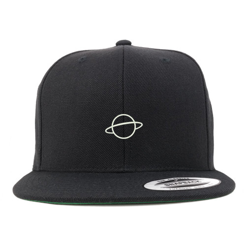 Trendy Apparel Shop Planet Embroidered Flat Bill Snapback Baseball Cap - Black