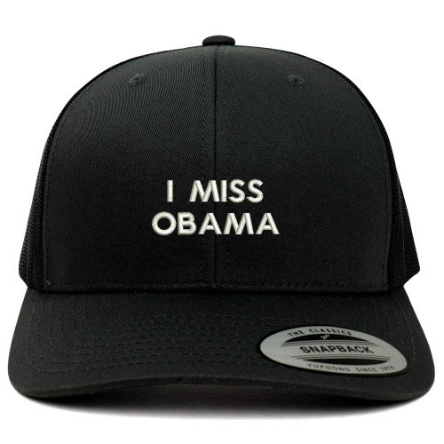 Trendy Apparel Shop Flexfit I Miss Obama Embroidered Retro Trucker Mesh Cap - Black