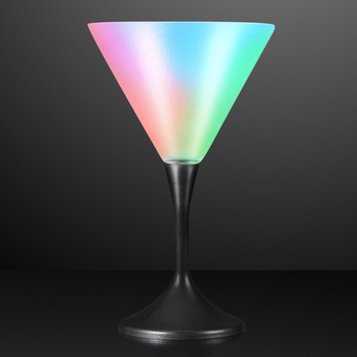 FlashingBlinkyLights Frosted Light Up Martini Glass with Classy Black Base (Set of 4)