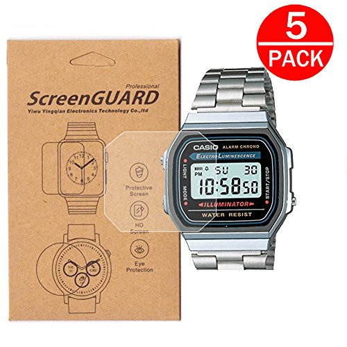 [5-Pack] For CASIO A168 Watch Screen Protector,Full Coverage Screen Protector for CASIO A168/A168WA-1/A168WG-9/A168W-1 Watch HD Clear Anti-Bubble and Anti-Scratch
