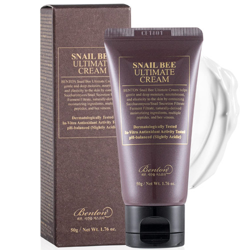 BENTON Snail Bee Ultimate Cream - Anti-Aging Face Moisturizer with Snail Secretion Filtrate & Bee Venom - pH Balanced Firming Face Cream to Smoothen Wrinkles & Lines, Barrier Cream, 1.69oz.