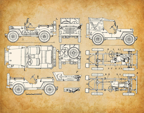 Jeep Willys MB Patent Print - Classic Military Vehicle, Home and Office Wall Art, Garage Vintage Decor, Great Gift for Military, Veterans and Jeep Fans, Choose Unframed Old Style Poster or Canvas