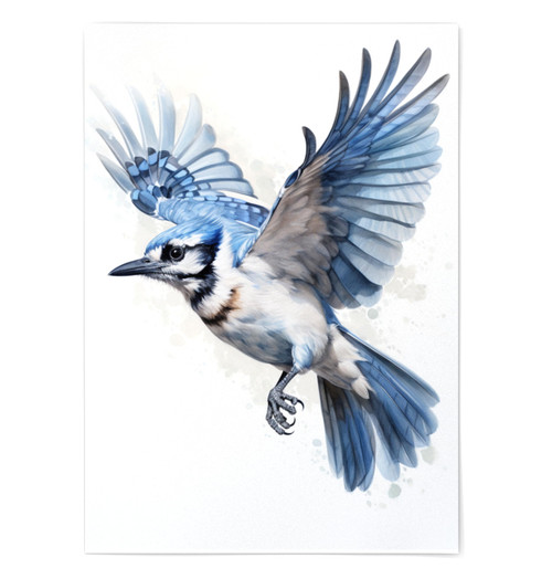 Blue Jay Wall Art Print - Blu Jay Print Poster Unframed - Watercolor Blue Jay Print - Blue Jay Portrait - Blue Jay Painting - Blue Jay Artwork Illustration (5x7)