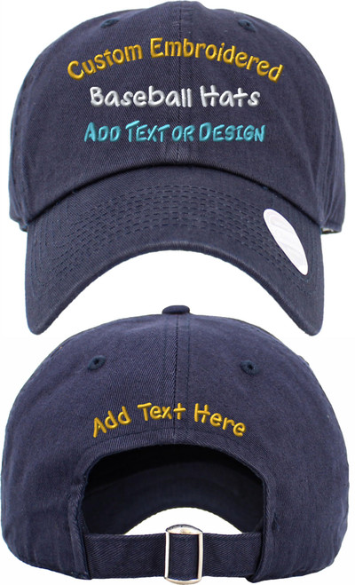 Custom Embroidered Baseball Hats Add Text or Design Front & Back Design Your Own Cap (Navy)