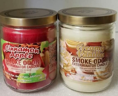Smoke Odor Exterminator 13 oz Jar Candles Assortment Two Fragrances Bundle Cinnamon Apple & Creamy Vanilla.