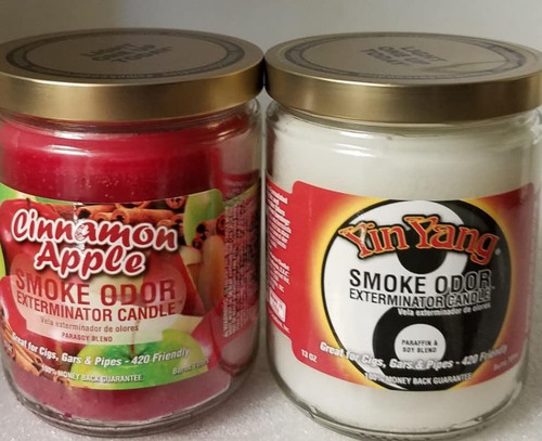 Smoke Odor Exterminator 13 oz Jar Candles Assortment Two Fragrances Bundle Cinnamon Apple/Yin Yang.