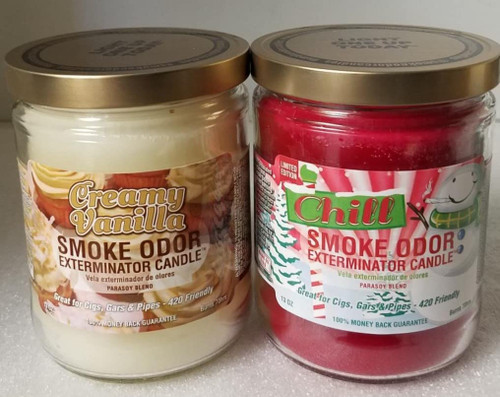 Smoke Odor Exterminator 13 oz Jar Candles Assortment Two Fragrances Bundle Creamy Vanilla & Chill.